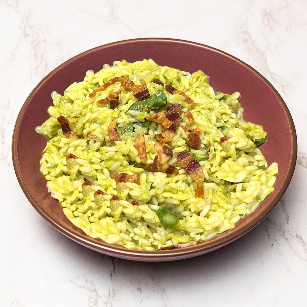 Risotto alla crema di asparagi e guanciale croccante