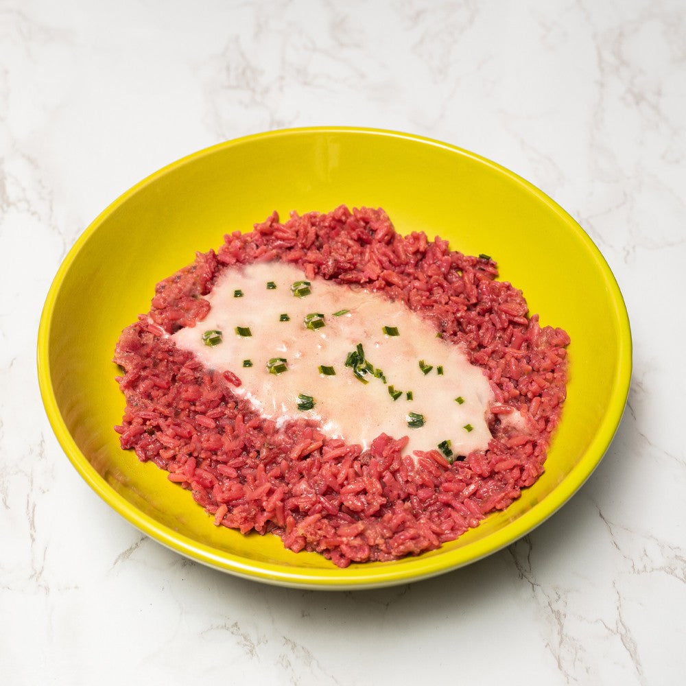 Risotto alla crema di barbe rosse e gorgonzola dolce