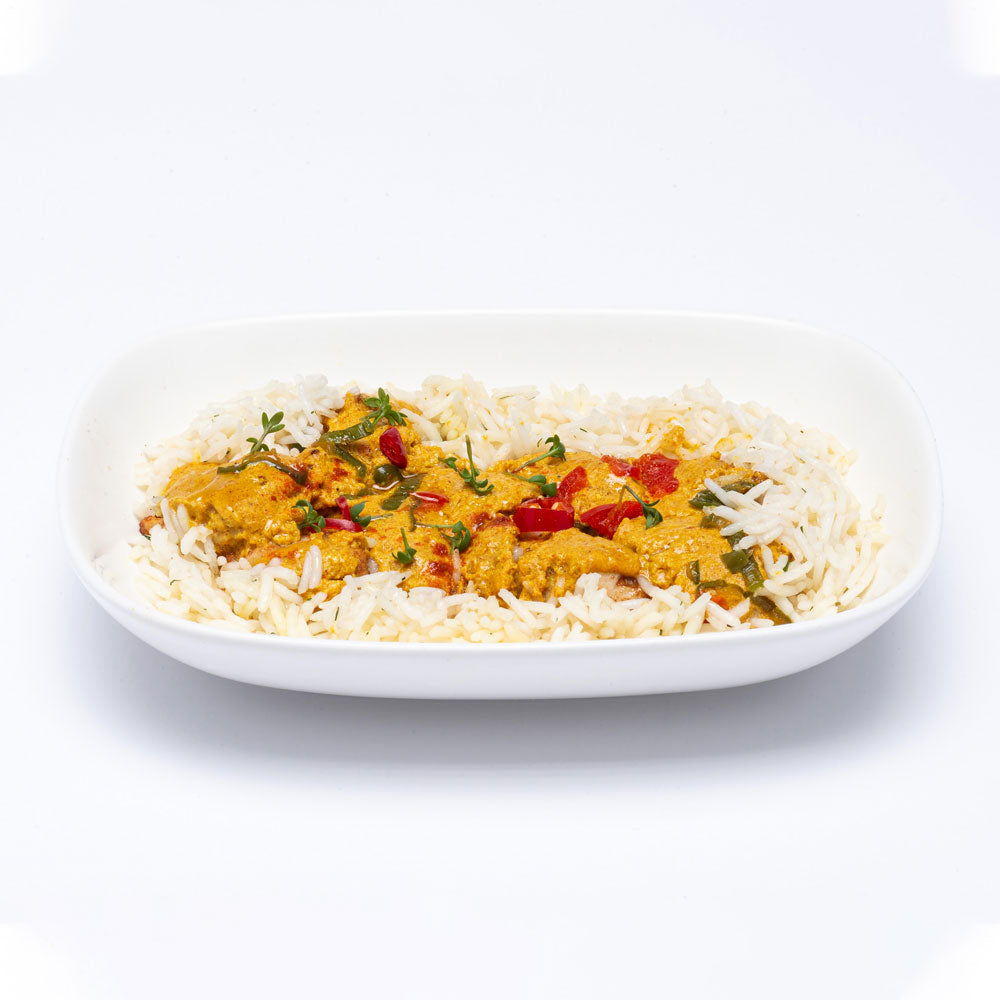Filetti di pollo al curry con riso basmati