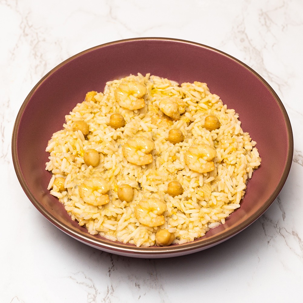Risotto alla crema di ceci e gamberetti con scorza di lime