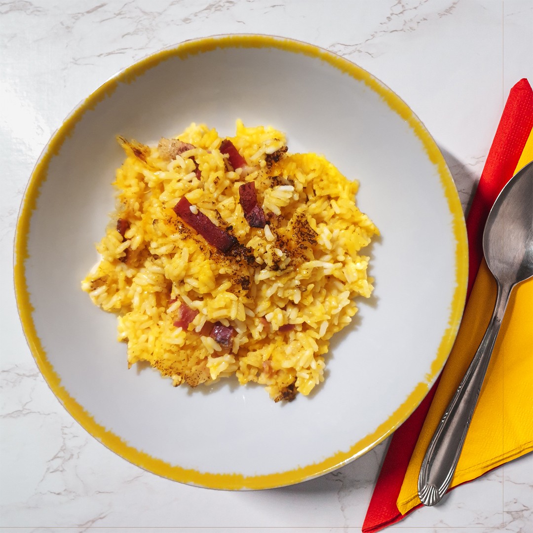 Risotto alla crema di zucca con guanciale croccante