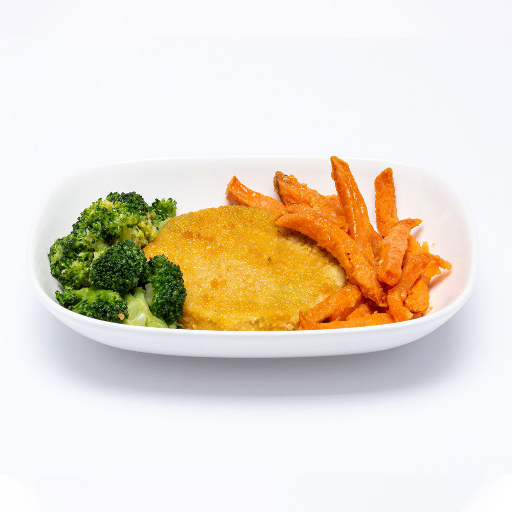 Burger di verdure con patate dolci e broccoli